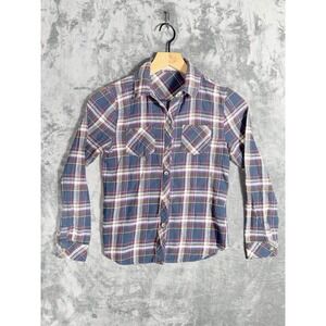 BROWNY Kids Flannel Shirt  Blue Red Plaid Cotton Long Sleeve Button Up